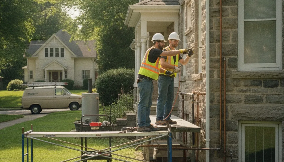 Plumber repairing a pipe in Easton, PA for local plumbing repair service