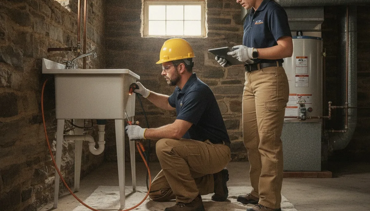 Professional Easton, PA plumber repairing a leak for local plumbing service