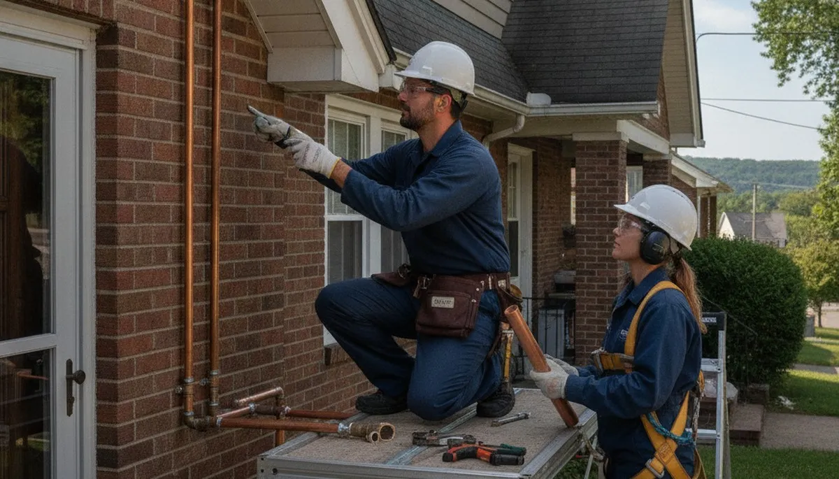 Plumber repairing a pipe in Easton, PA for local plumbing repair service