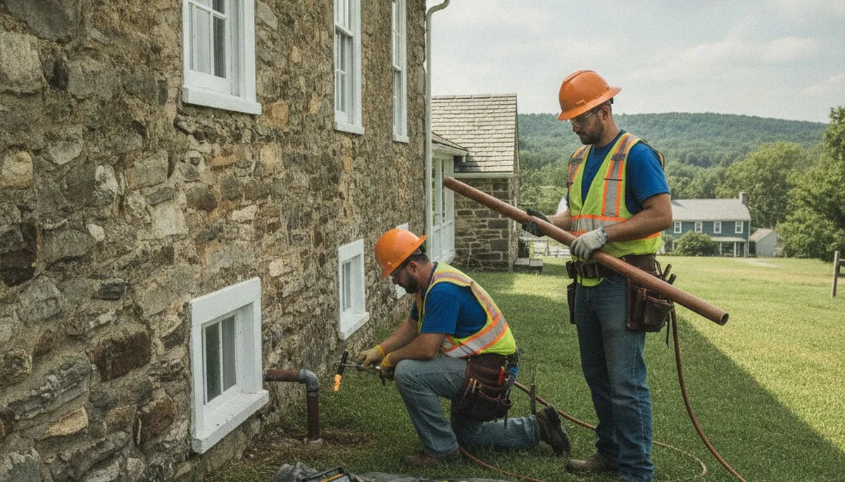 Plumber repairing a pipe in Easton, PA for residential plumbing service